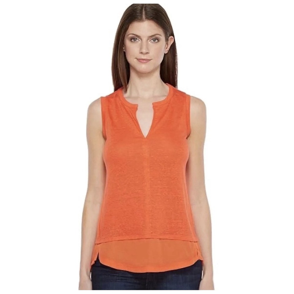 Sanctuary Tank Top Women's Size M Orange Linen Key Layered Sheer Hem Sleeveless